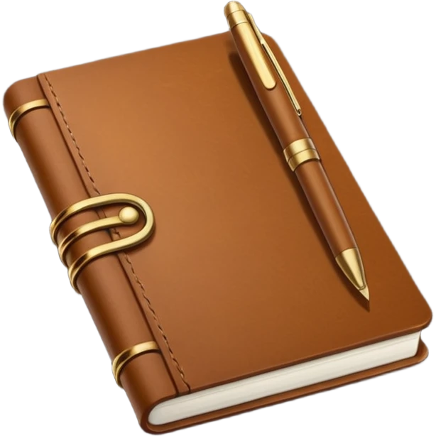 Carnet de notes marron avec un stylo emoji