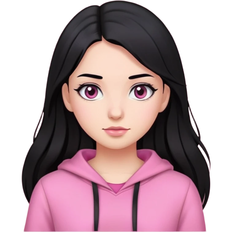 Black hair wave long hair Black eyes Pink clothes Girl emoji