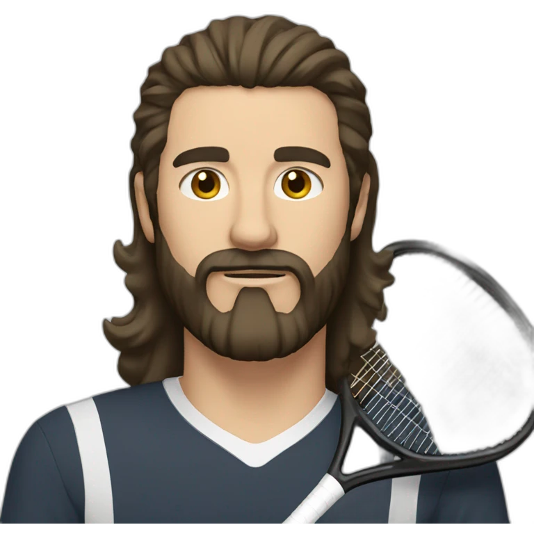 Brunette beard and mustache low hair holding racket emoji