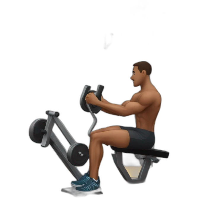 Men training legs at  Work out room with the legpress machine emoji