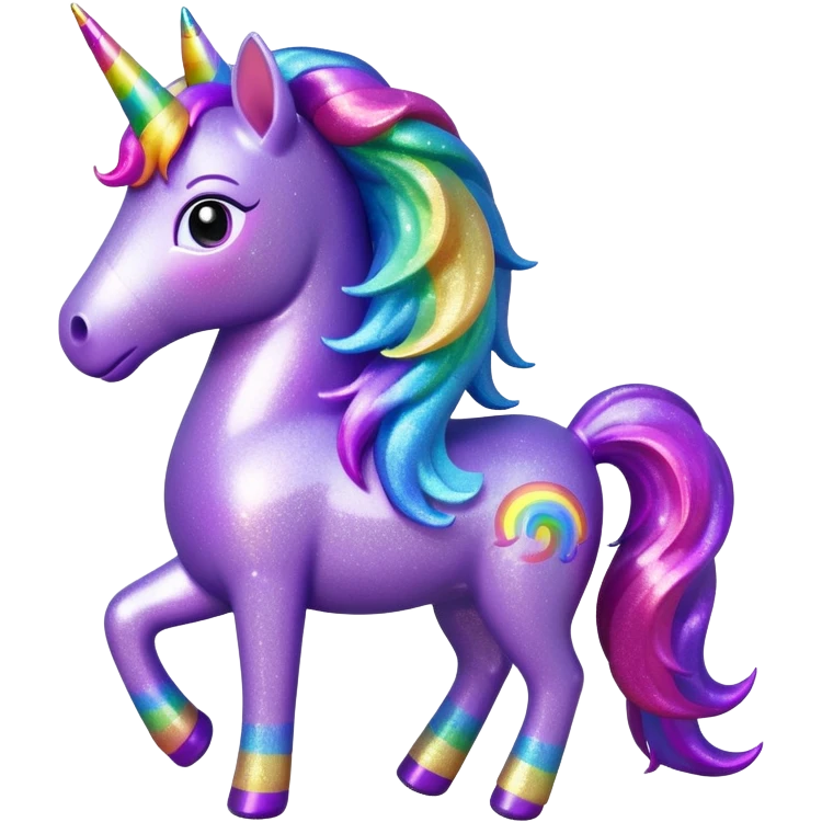 purple gliter  unicorn toy facing camera emoji