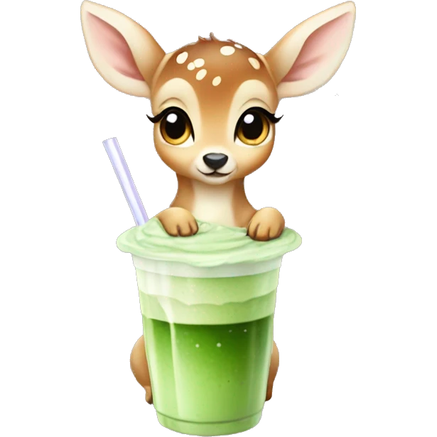 baby deer with fairy wings drinking iced matcha latte  emoji