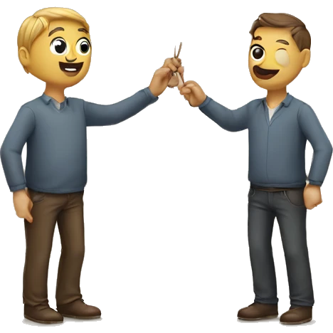 a man leads another man by a string, like a pet, but the string is tied to his nose emoji