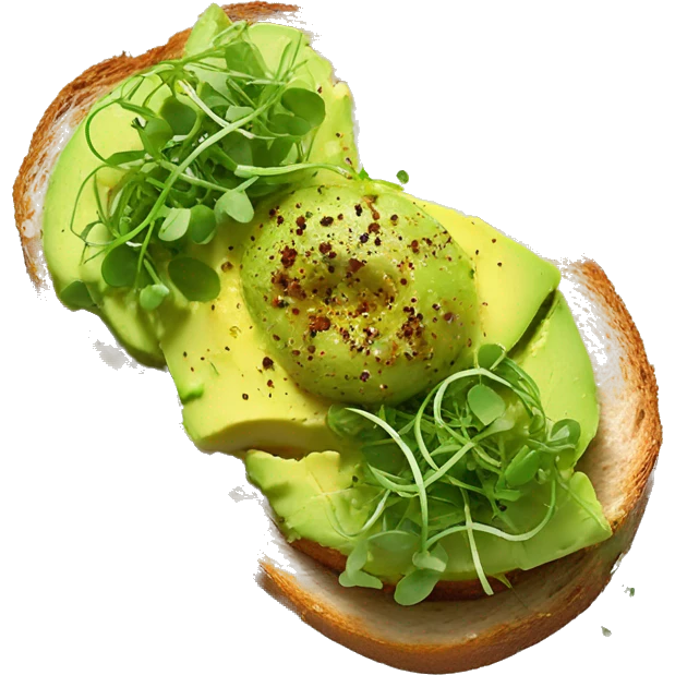 smashed avocado toast with micro greens and pepper flakes emoji