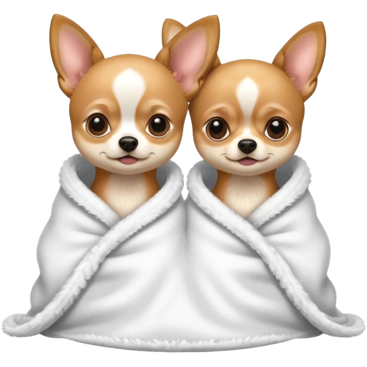 Two Chihuahuas wrapped in white blanket  emoji