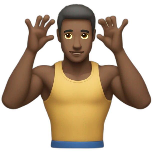 Homme avec le bras tendu en face de soi, avec la paume de la main dirigée vers le sol et les doigts serrés entre eux emoji