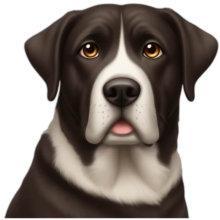 5 years old, female, Chubby, DARK brown, english lab, tired face, looking at you confused, little white scruff un chin emoji