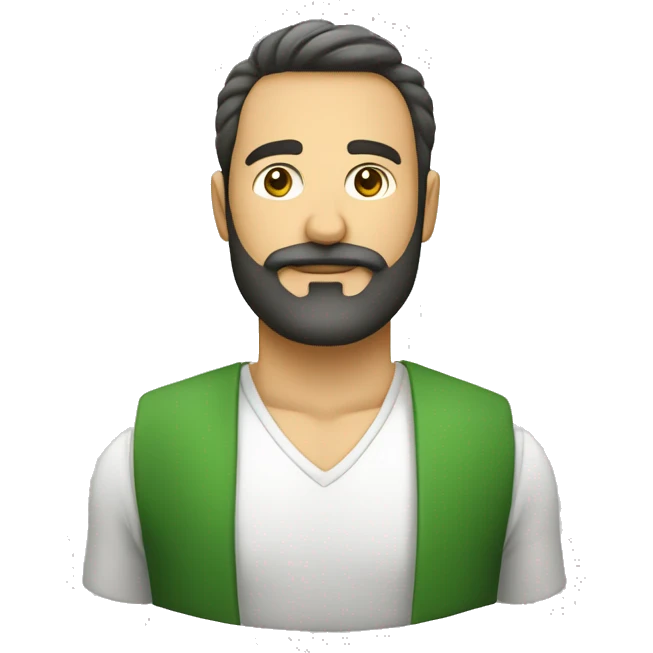 Hombre calvo con barba vestido de verde y blanco emoji