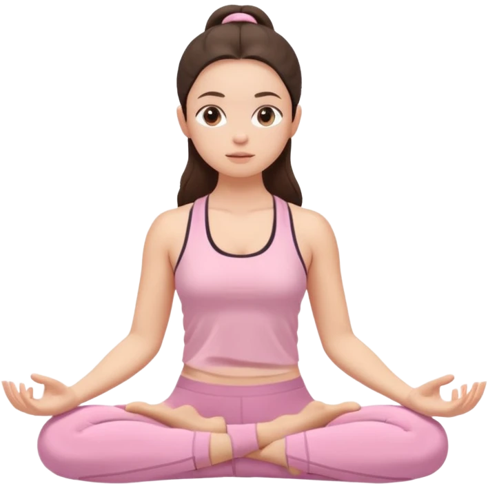 white brunette girl in light pink workout clothes meditating emoji