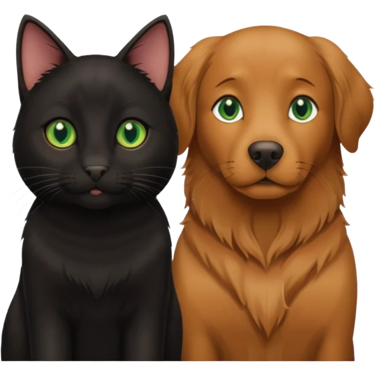 one black cat with brown eyes  and one big brown retriever with green eyes  emoji