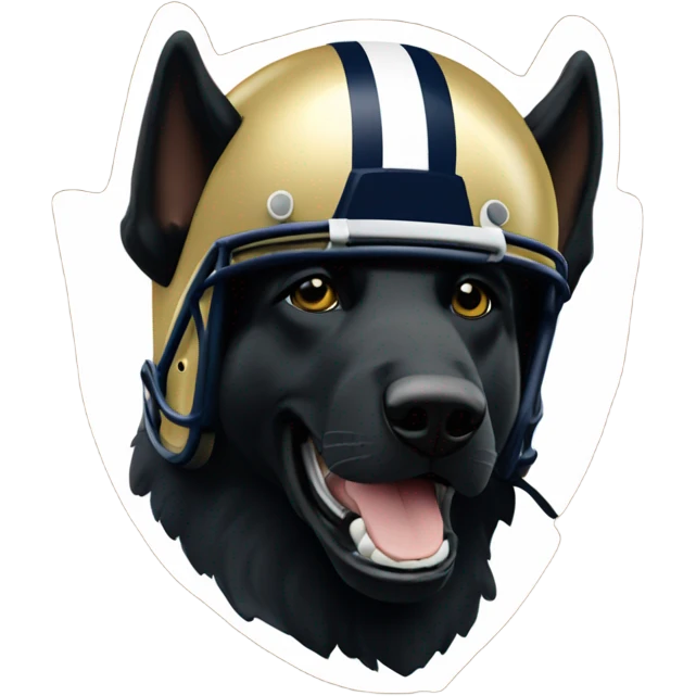Black German shepherd wearing a notre dame football helmet  emoji
