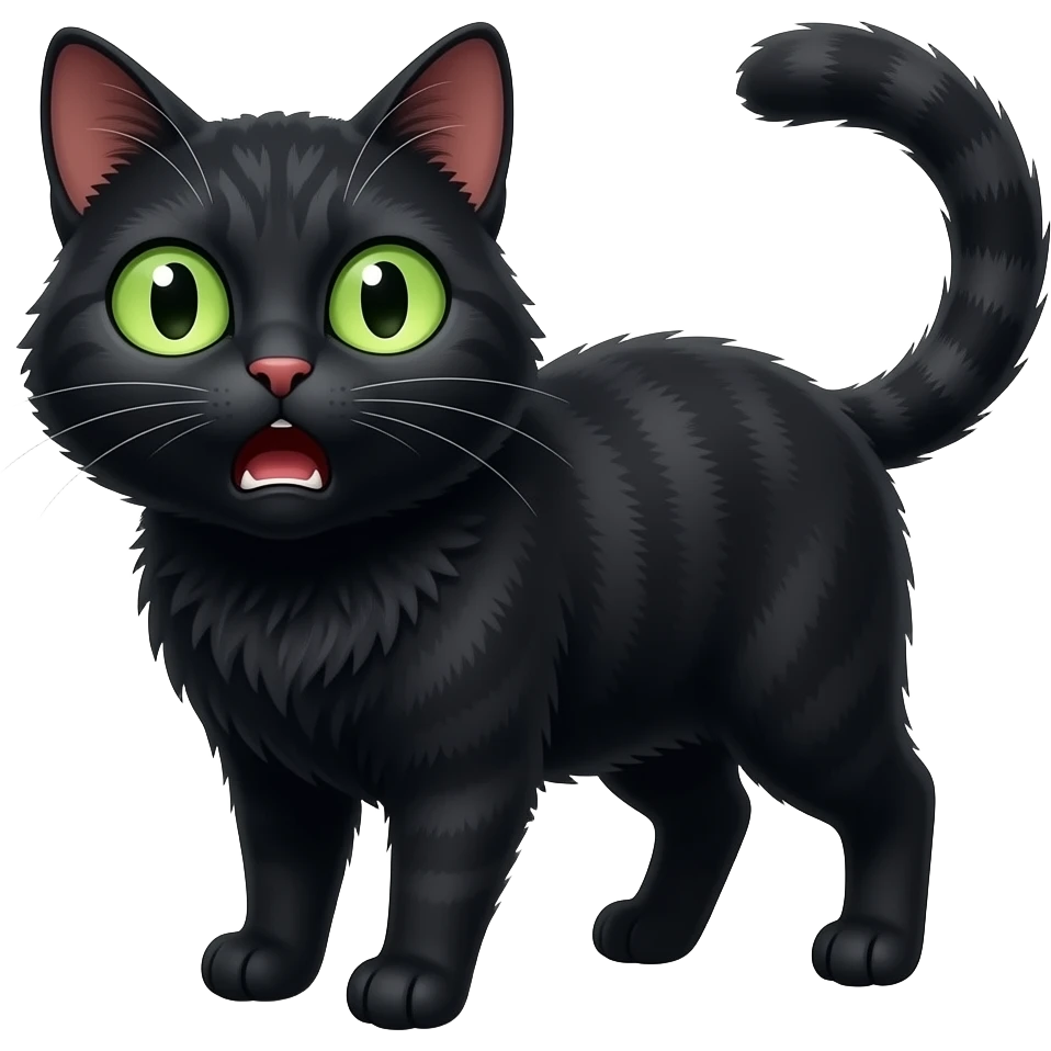 Un  très gros chat noir aux yeux verts qui est choqué emoji