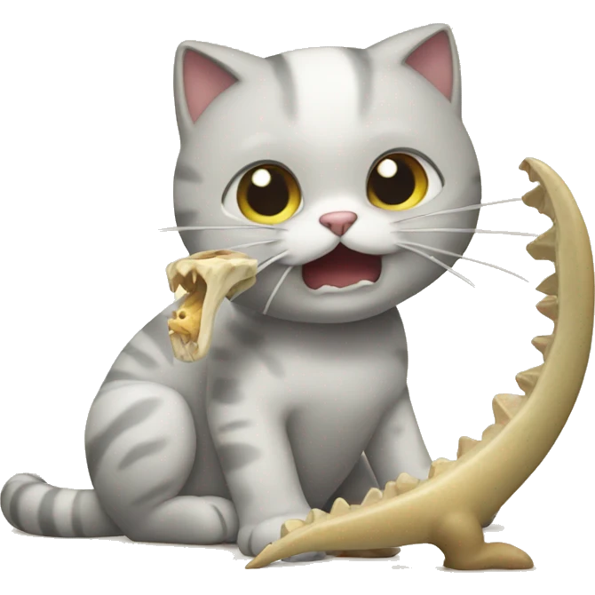 Cat eating dinosaur bones emoji