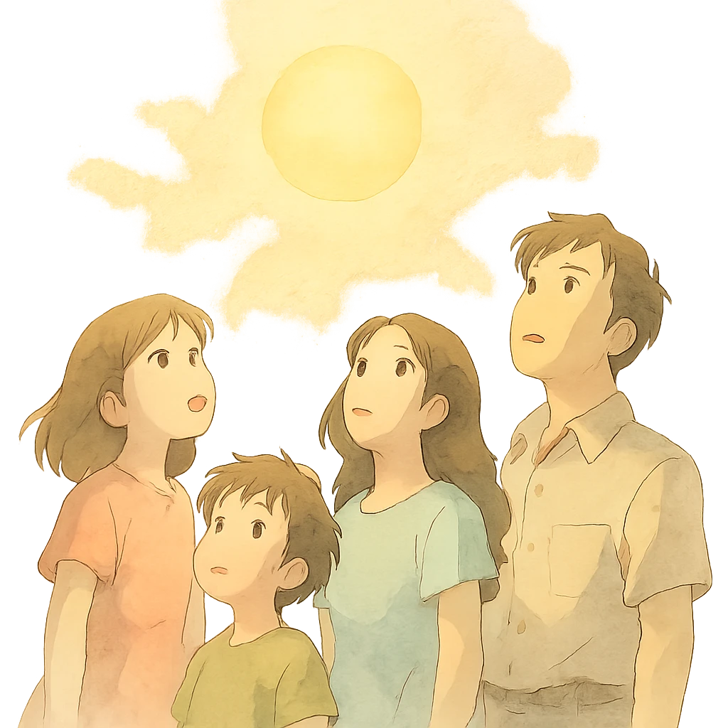 people looking up at the sun, soft colors emoji