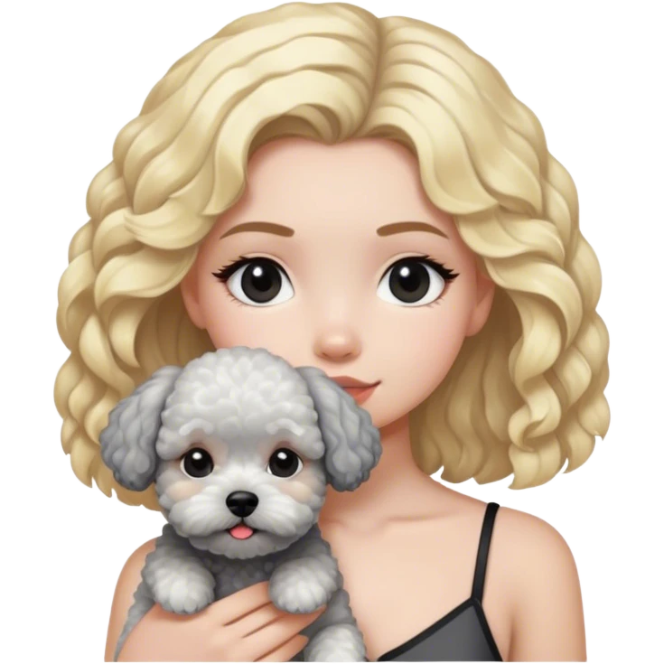 Blonde girl with white and black and grey poochon emoji