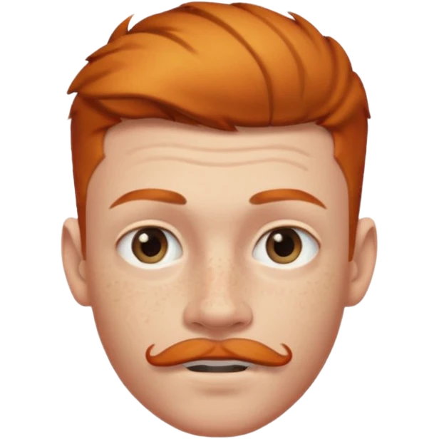Ginger 16 year old, low taper fade, small goatee and mustache, eyebrow slit emoji