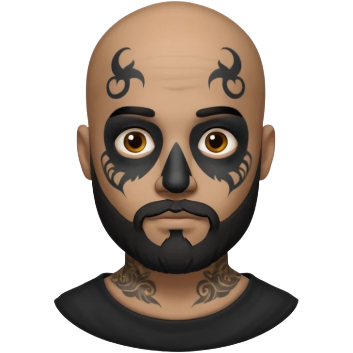 bald bearded man with black face tattoo emoji
