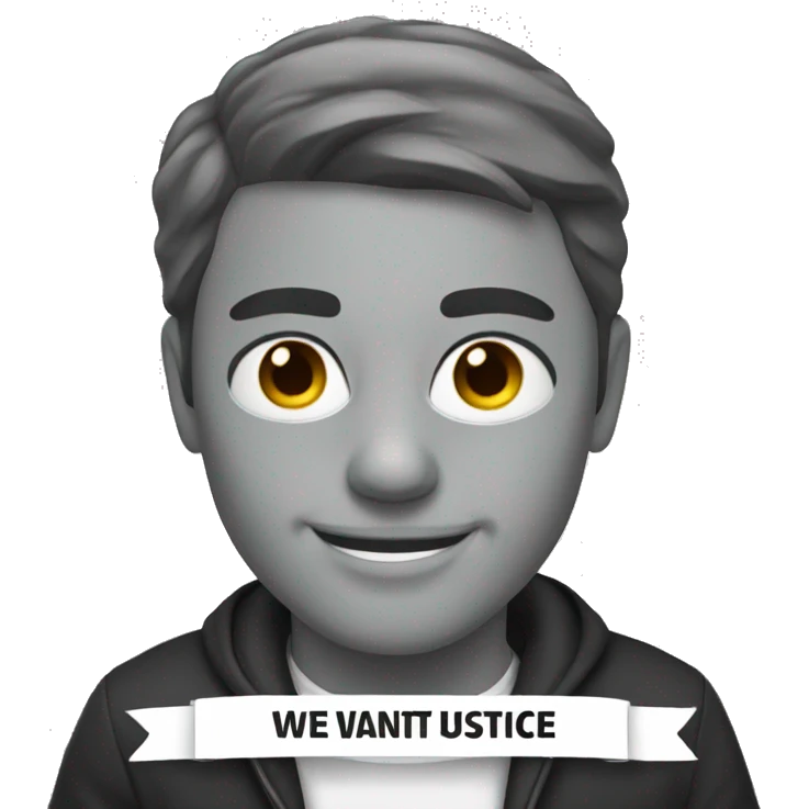 smiling with "we want justice" banner emoji