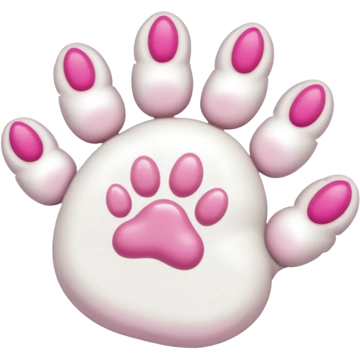 white cat paw with arm, from the bottom, vivid pink toe beans emoji