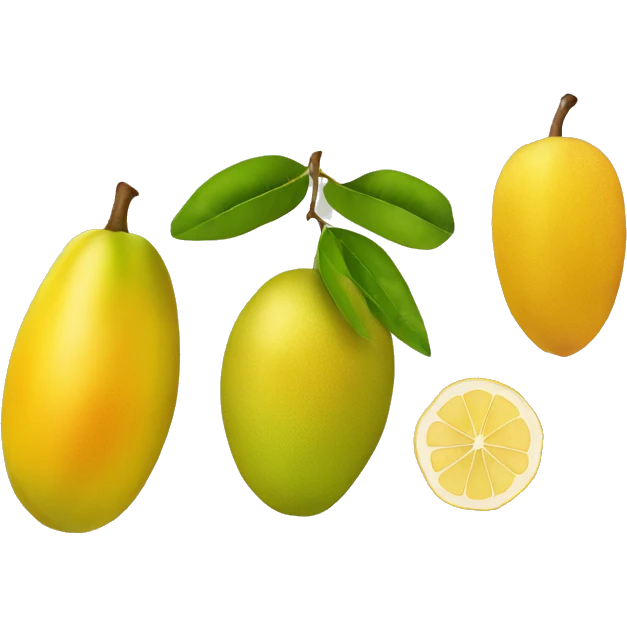 Mango lemon and jackfruit in order as three emoji