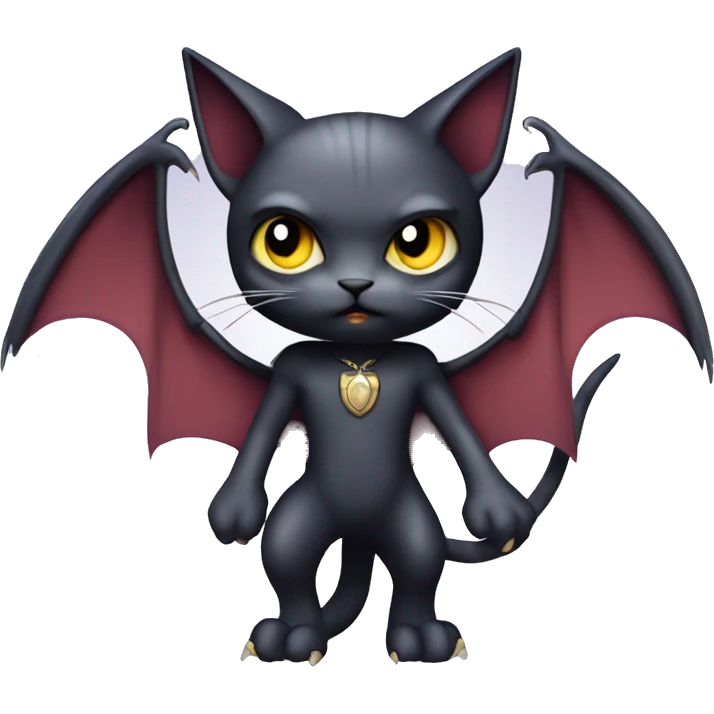 Cute edgy cool kawaii vampiric dark cat-vernid-Fakémon-Digimon with bat-wings as ears full body emoji