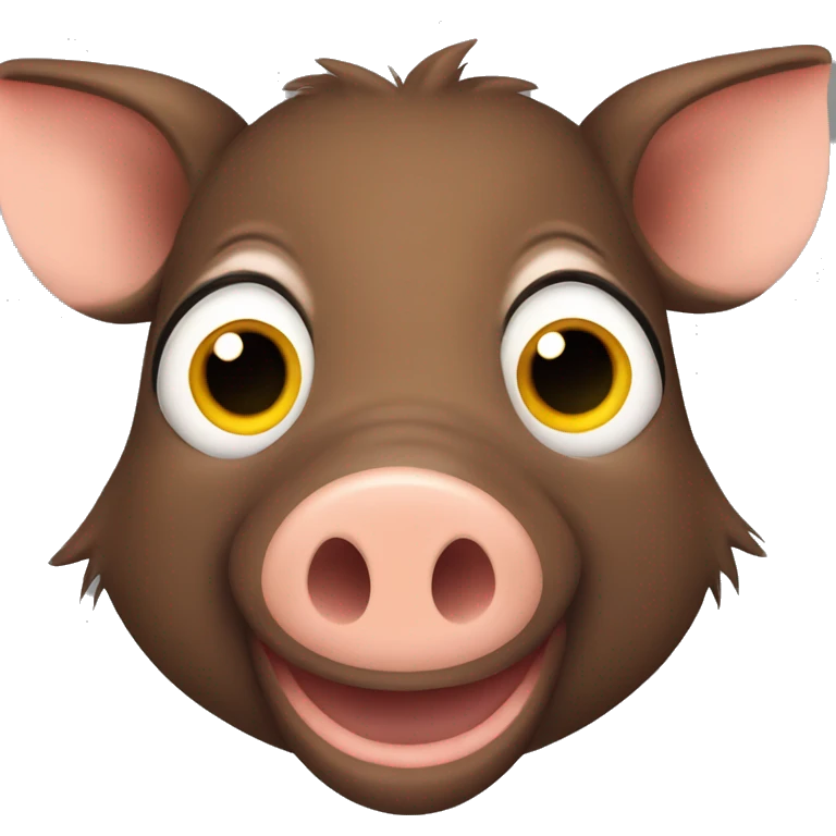 a happy cute brown wild boar pig with big eyes emoji