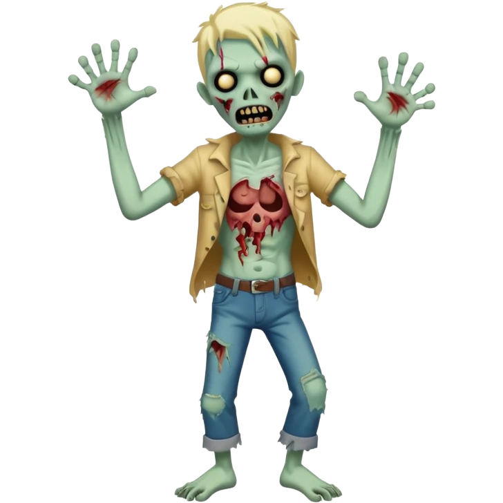 A cute, cheerful, full-length zombie is standing and dancing emoji