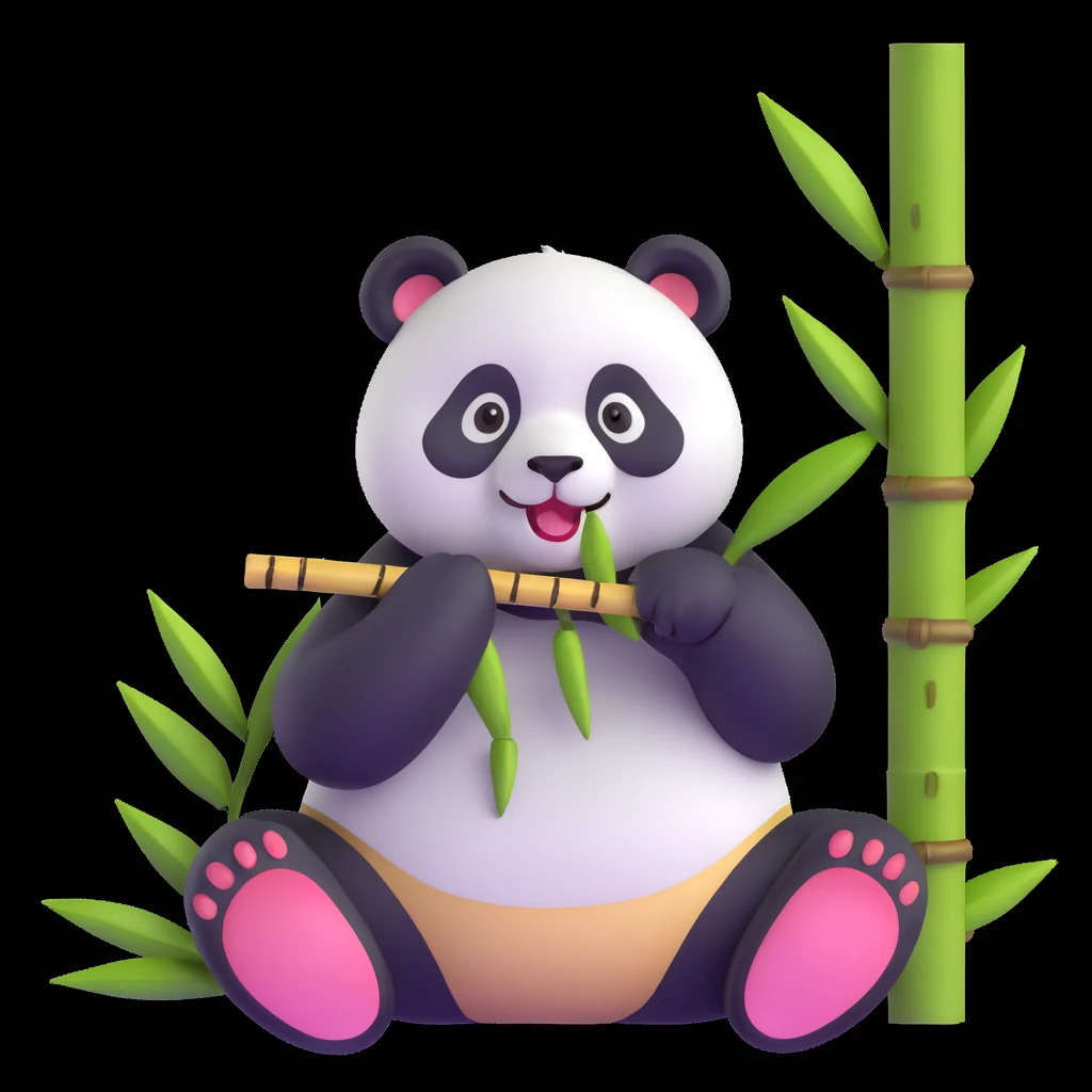 panda eating bamboo in forrest, close up pose emoji