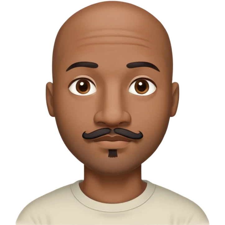 Oxumarê as a 37-year-old bald Black man with smooth oval head, indigenous facial features, mustache with goatee (no facial hair on sides of face), contour from chin to lips, and a mole on left side below lip emoji