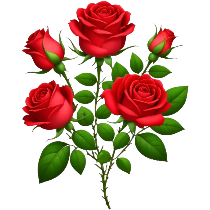 bouquet Bright Red Tea Rose, luxuriant, leaf, bud emoji