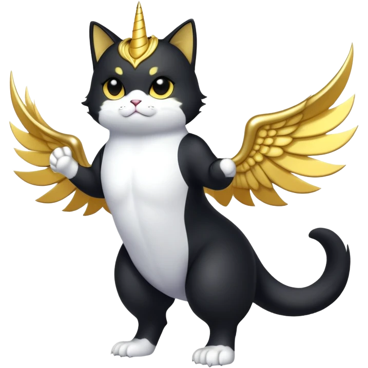Transcendent celestial cosmic galactic energy Mega neon unicorn dragon hydra hyper rare golden penguin Golden Divine god angel Omni Black and white Super muscular Buff sigma Gigachad cat full body tuxedo colored  emoji