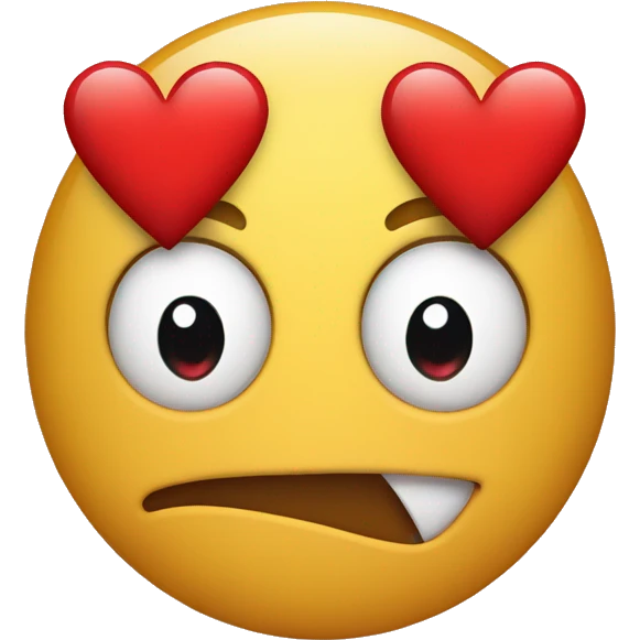 Mad face emoji with three red hearts surrounding  emoji
