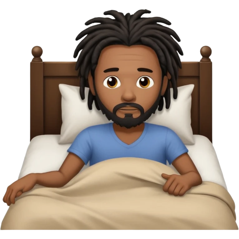 African American man with shoulder length black dreadlocks with black beard waking up out of bed emoji