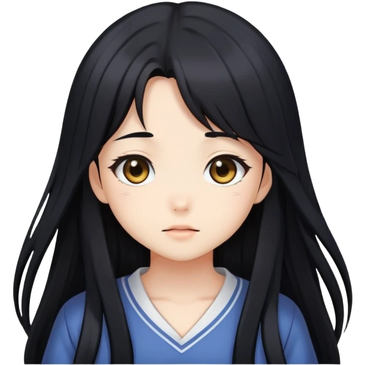 Cute shy anime girl with long black hair emoji