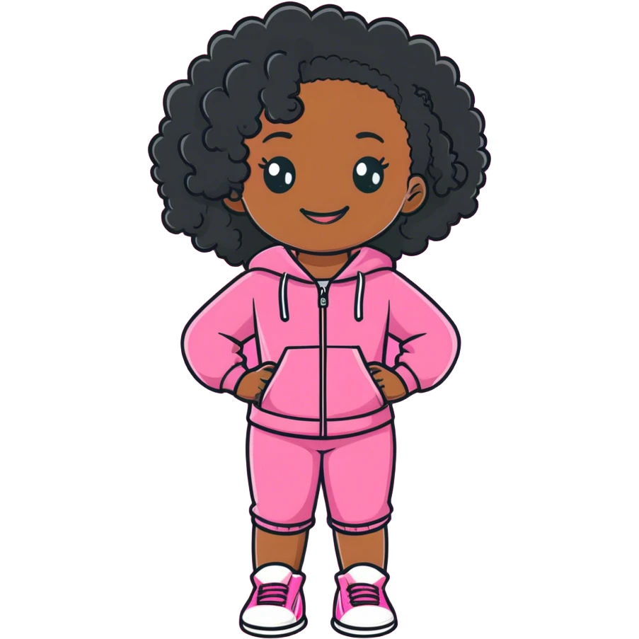 black girl with curly hair wearing pink emoji