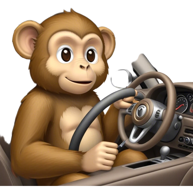 A monkey driving a car with a mouse in the passenger seat emoji