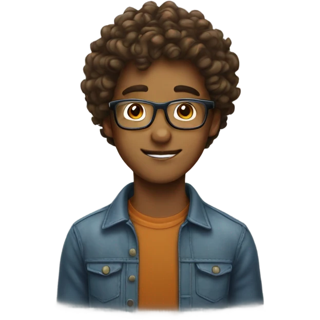 nerdy brown boy with curly hair and glass emoji