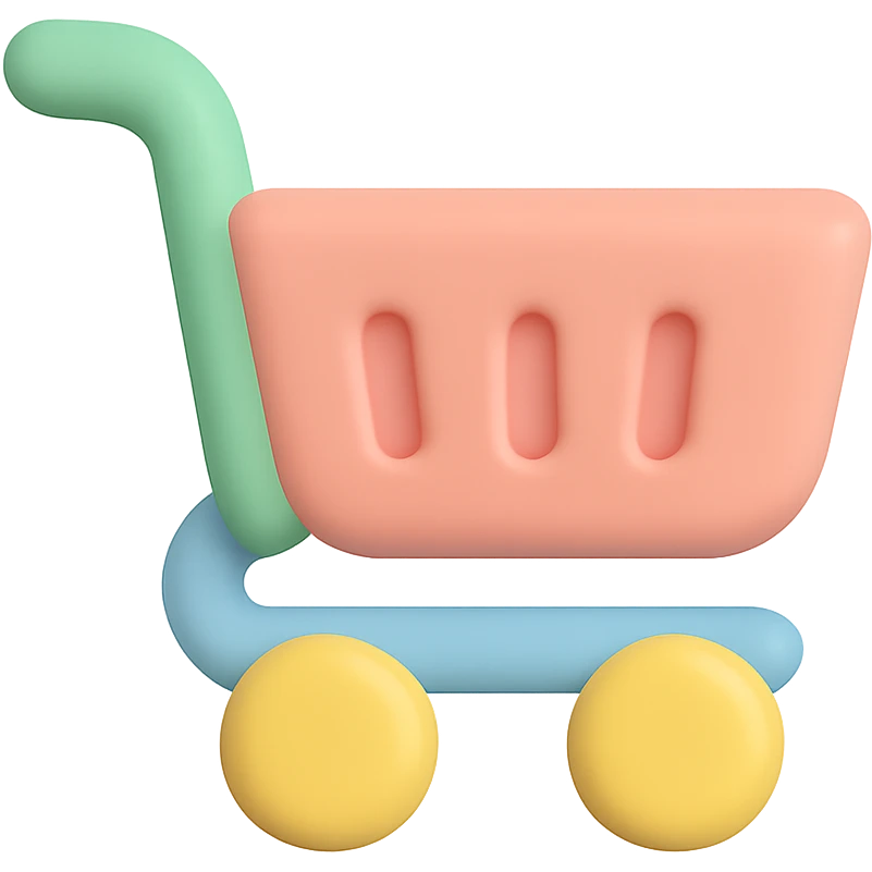 icon of a cart, soft pastel colors, smooth rounded shapes, cute and minimal look emoji