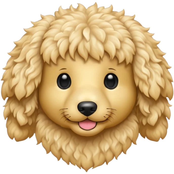 Can you make me an emoji of a white mini golden-doodle no brown in his fur that looks more like a poodle with black eyes? emoji