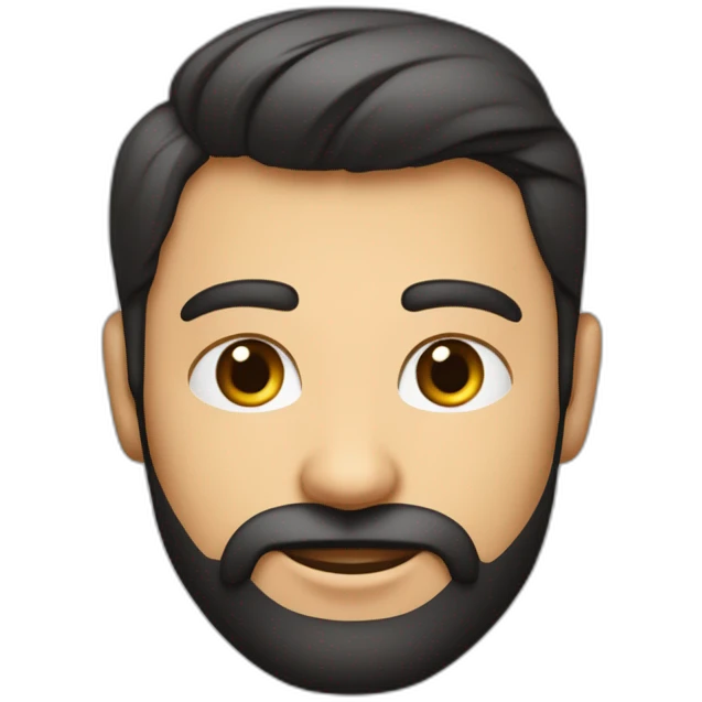 Un emoji de un hombre joven de cabello corto con barba corta cejas medianemente pobladas labios gruesas ojos cafés oscuros , con figura atlética , camiseta de color negro  emoji