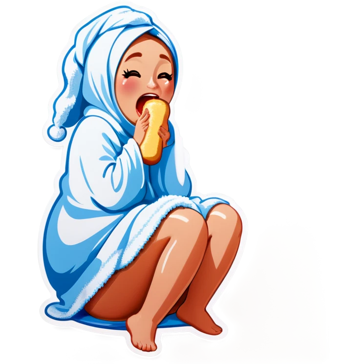 A beautiful female with the body of a Twinkie frosting down her legs and a towel covering her face emoji