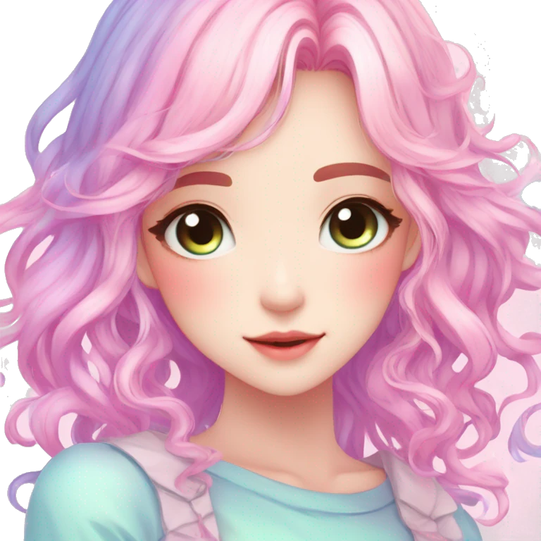 Gorgeous Beautiful Blushing Petite Colorful-Shiny-Pastel-Fairy-Anime-Girl with beautiful gradient pastel hair aesthetic outlined emoji