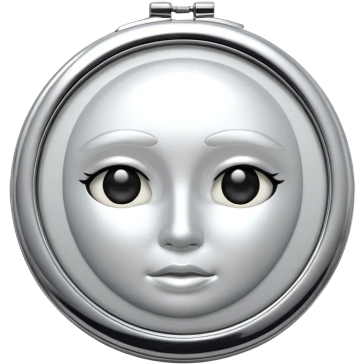 small round compact mirror, shiny reflective face, emoji