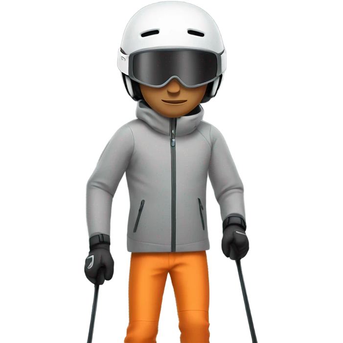 white man skiing wearing an GREY JACKET and a GREY HELMET and wearing ORANGE PANTS emoji