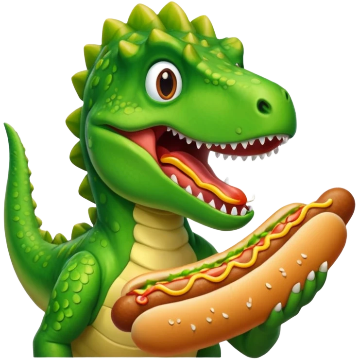 dinosaur eats hotdog, porttrait emoji