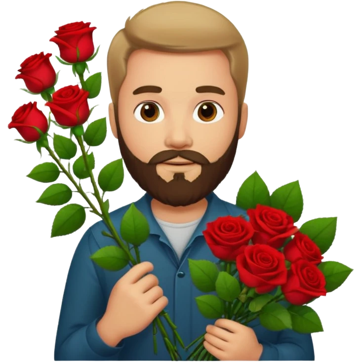 Bearded man holding bouquet of roses emoji