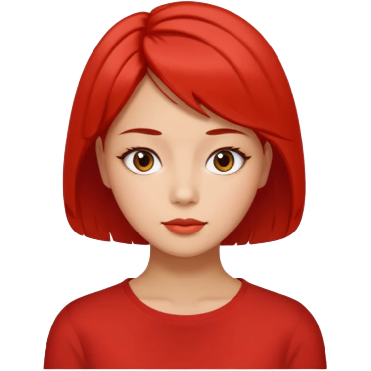 A woman in her 20s with medium short hair without bangs, with double eyelids, a round face shape, with a confident look on her face. And her nickname is tomato. emoji
