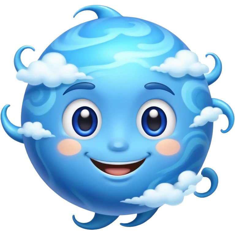 Neptune planet with blue surface and a cute smiling face emoji