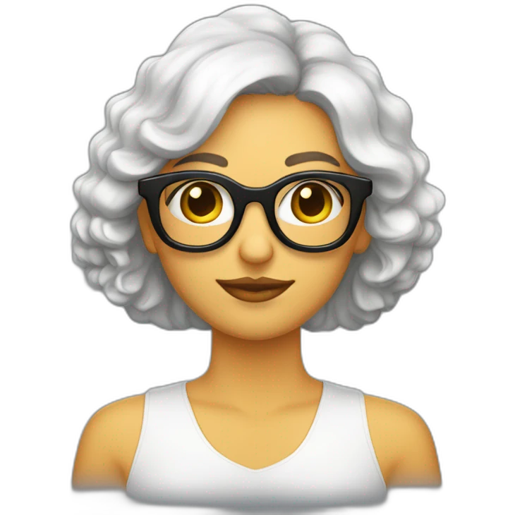 mujer piel blanca gafas pelo negro largospaguetti y camarones emoji