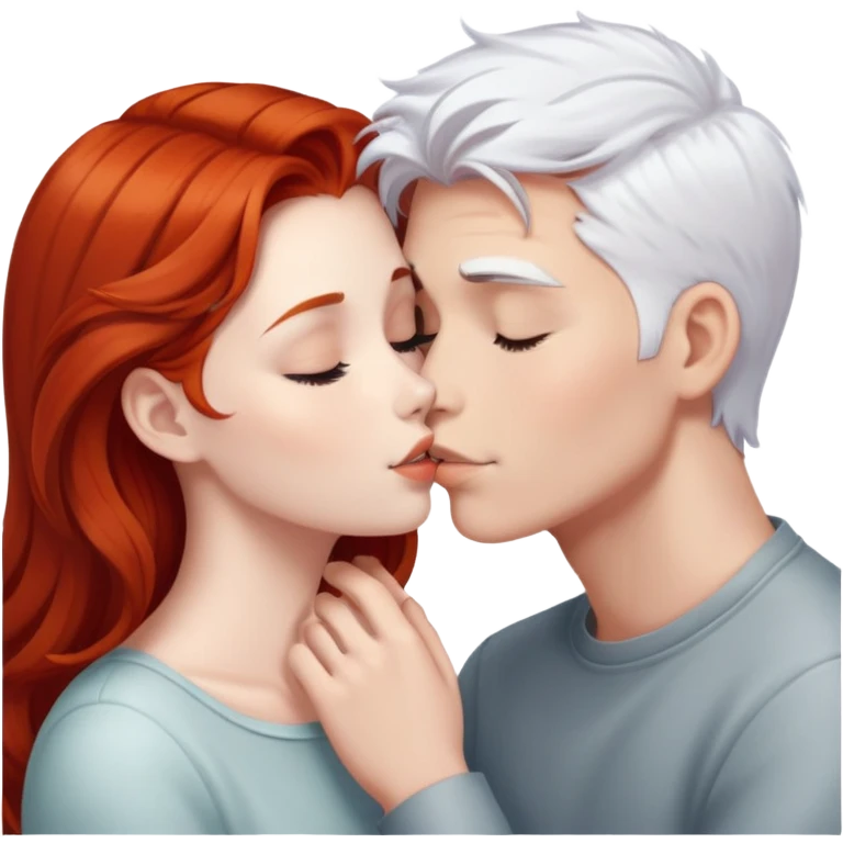 redhead girl kissing white-haired boy emoji